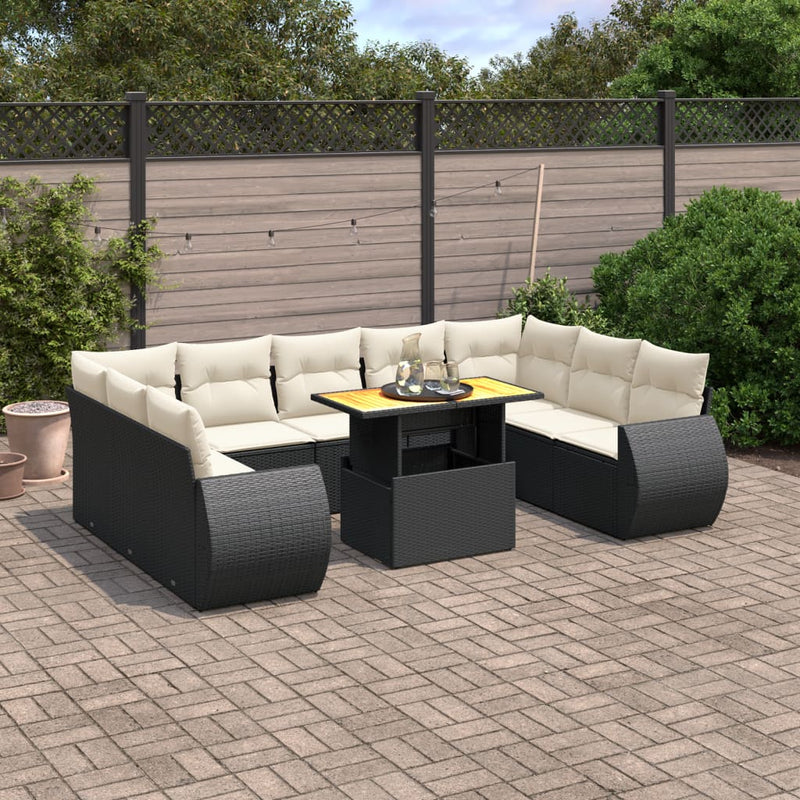 10 Piece Garden Sofa Set with Cushions Black Poly Rattan Payday Deals