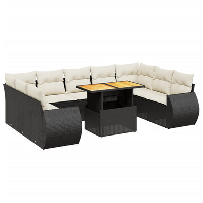 10 Piece Garden Sofa Set with Cushions Black Poly Rattan Payday Deals