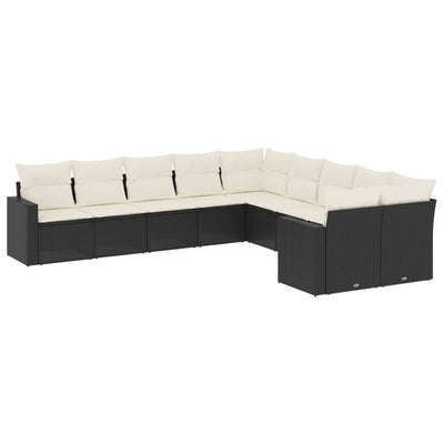 10 Piece Garden Sofa Set with Cushions Black Poly Rattan Payday Deals