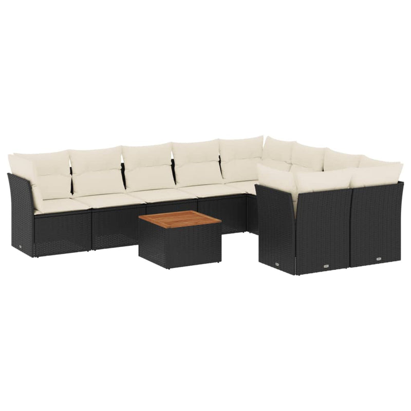 10 Piece Garden Sofa Set with Cushions Black Poly Rattan Payday Deals