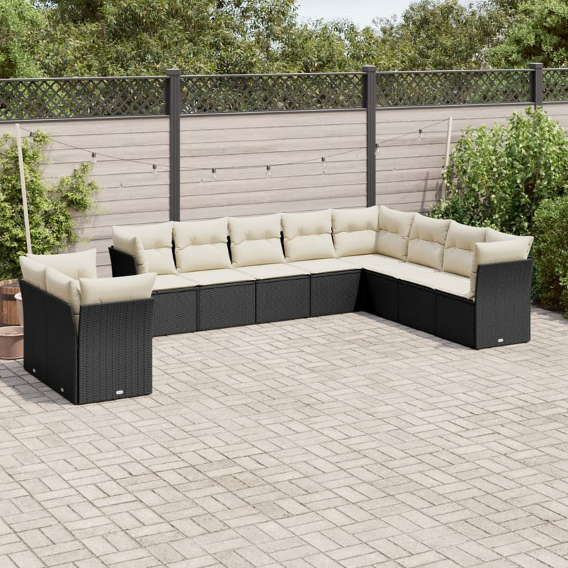 10 Piece Garden Sofa Set with Cushions Black Poly Rattan Payday Deals