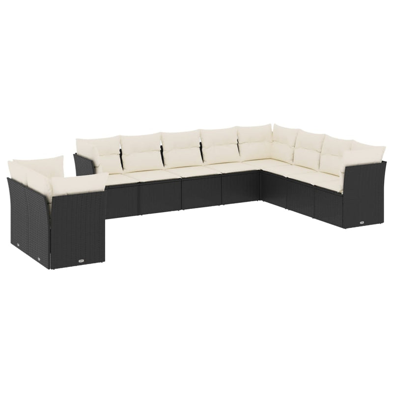 10 Piece Garden Sofa Set with Cushions Black Poly Rattan Payday Deals