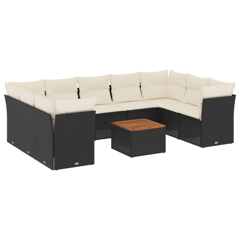10 Piece Garden Sofa Set with Cushions Black Poly Rattan Payday Deals