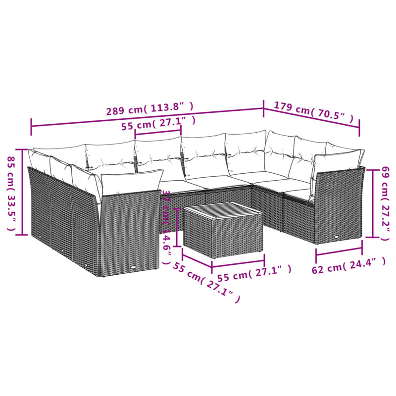 10 Piece Garden Sofa Set with Cushions Black Poly Rattan Payday Deals