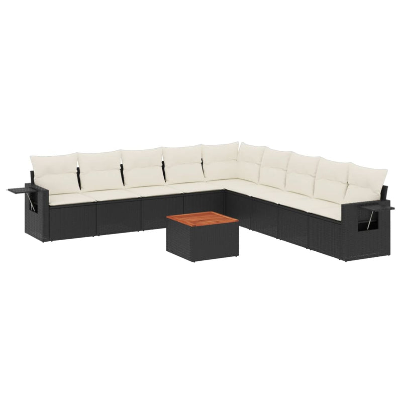 10 Piece Garden Sofa Set with Cushions Black Poly Rattan Payday Deals