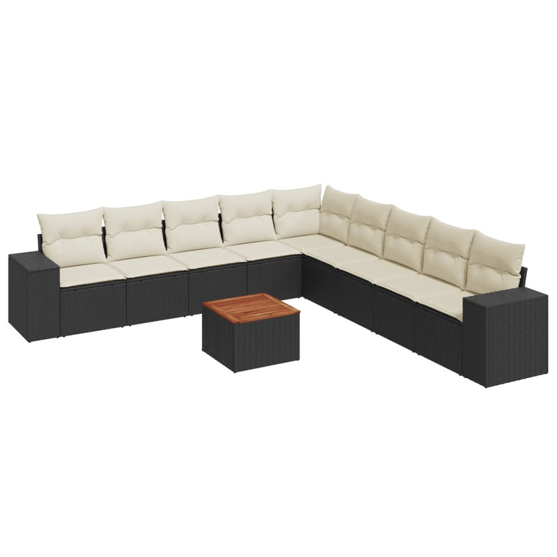 10 Piece Garden Sofa Set with Cushions Black Poly Rattan Payday Deals