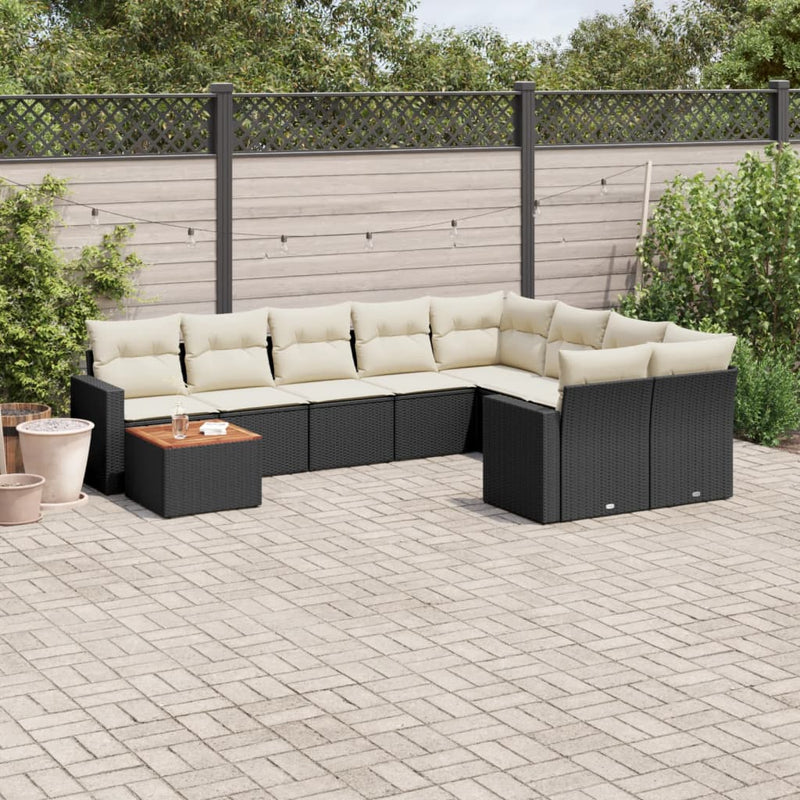 10 Piece Garden Sofa Set with Cushions Black Poly Rattan Payday Deals