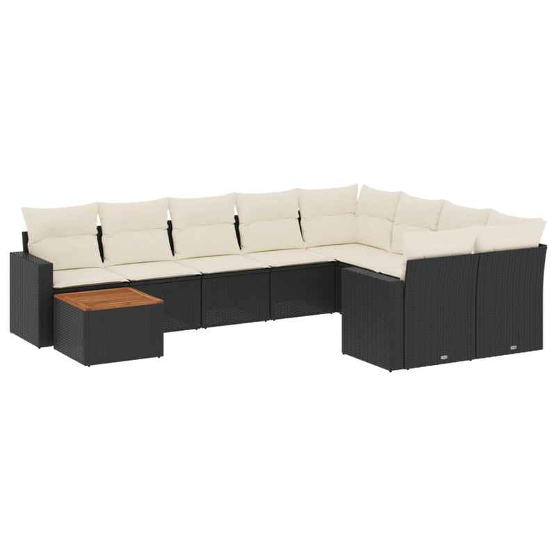 10 Piece Garden Sofa Set with Cushions Black Poly Rattan Payday Deals