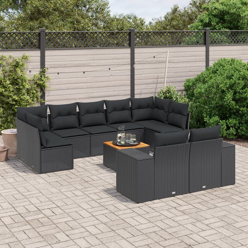 10 Piece Garden Sofa Set with Cushions Black Poly Rattan Payday Deals