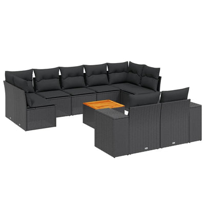 10 Piece Garden Sofa Set with Cushions Black Poly Rattan Payday Deals