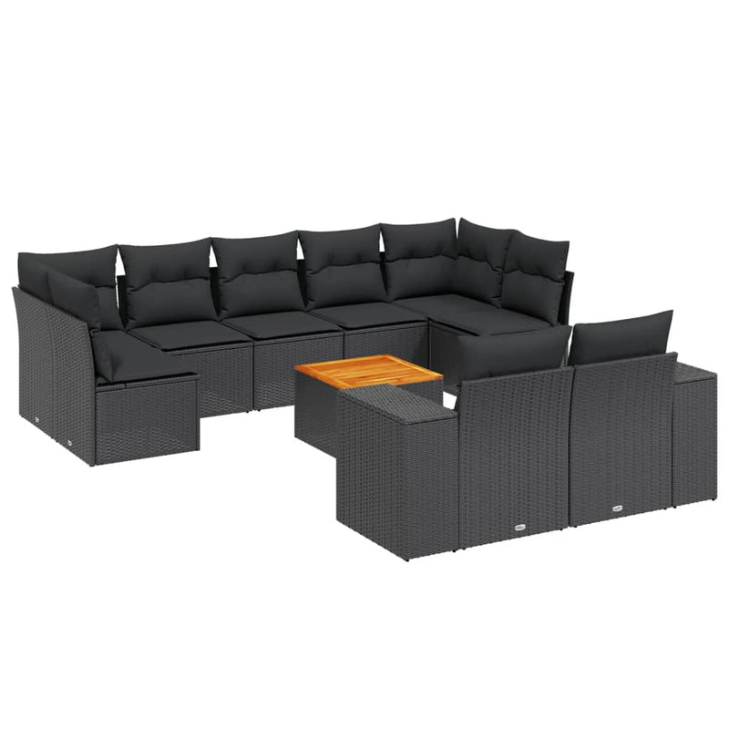 10 Piece Garden Sofa Set with Cushions Black Poly Rattan Payday Deals