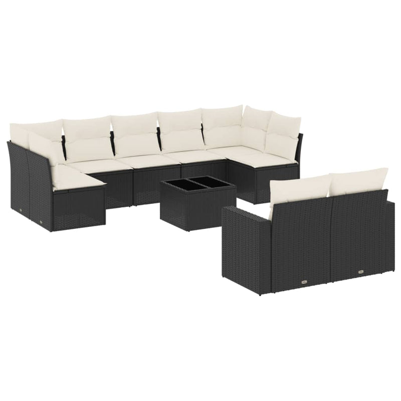 10 Piece Garden Sofa Set with Cushions Black Poly Rattan Payday Deals