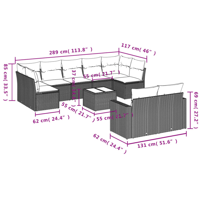 10 Piece Garden Sofa Set with Cushions Black Poly Rattan Payday Deals