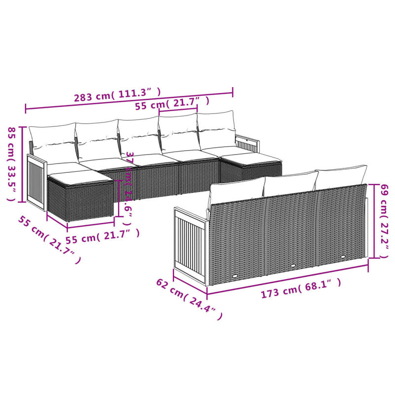 10 Piece Garden Sofa Set with Cushions Black Poly Rattan Payday Deals