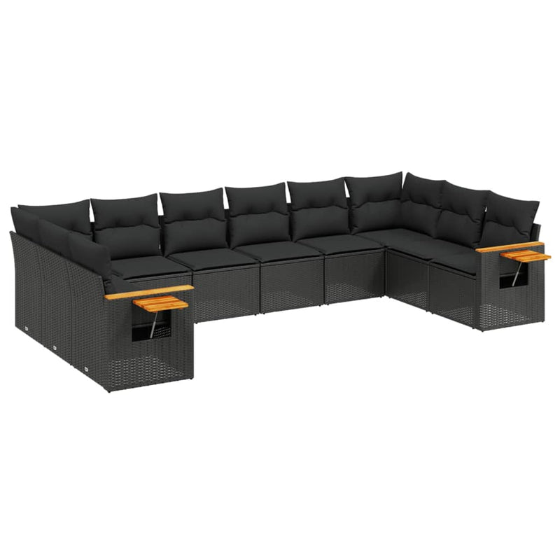 10 Piece Garden Sofa Set with Cushions Black Poly Rattan Payday Deals