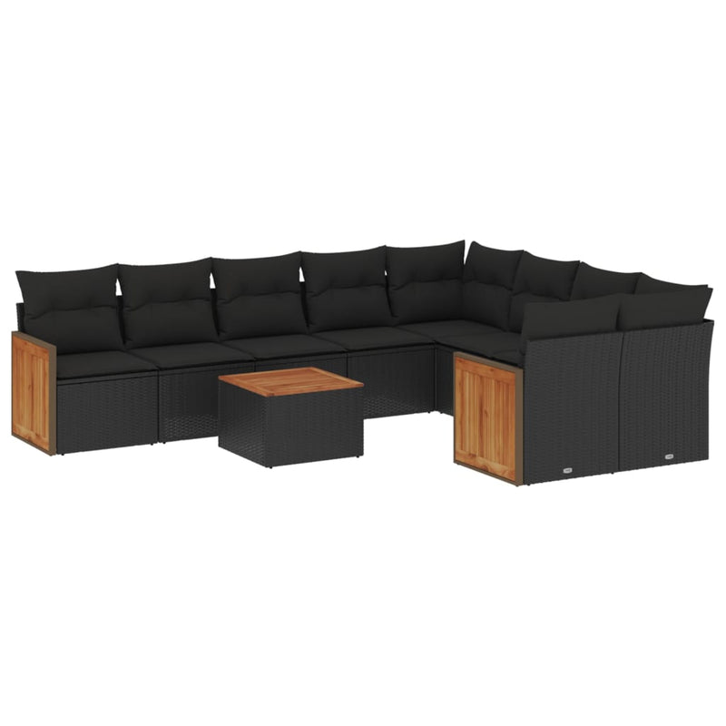 10 Piece Garden Sofa Set with Cushions Black Poly Rattan Payday Deals