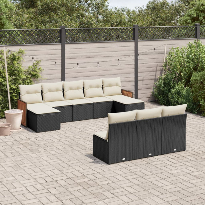 10 Piece Garden Sofa Set with Cushions Black Poly Rattan Payday Deals