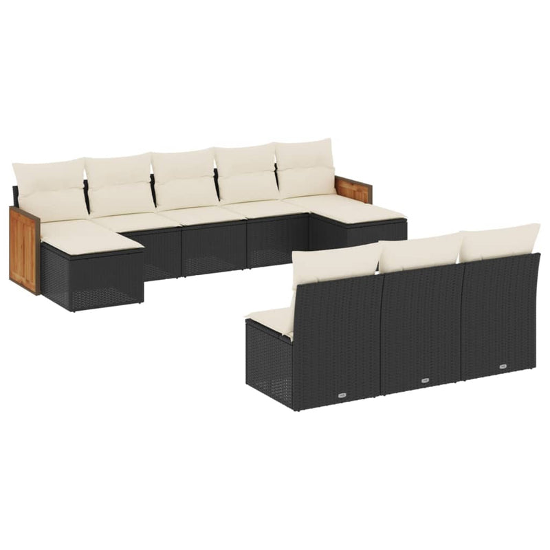 10 Piece Garden Sofa Set with Cushions Black Poly Rattan Payday Deals