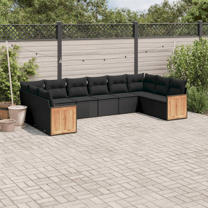 10 Piece Garden Sofa Set with Cushions Black Poly Rattan Payday Deals