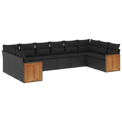 10 Piece Garden Sofa Set with Cushions Black Poly Rattan Payday Deals