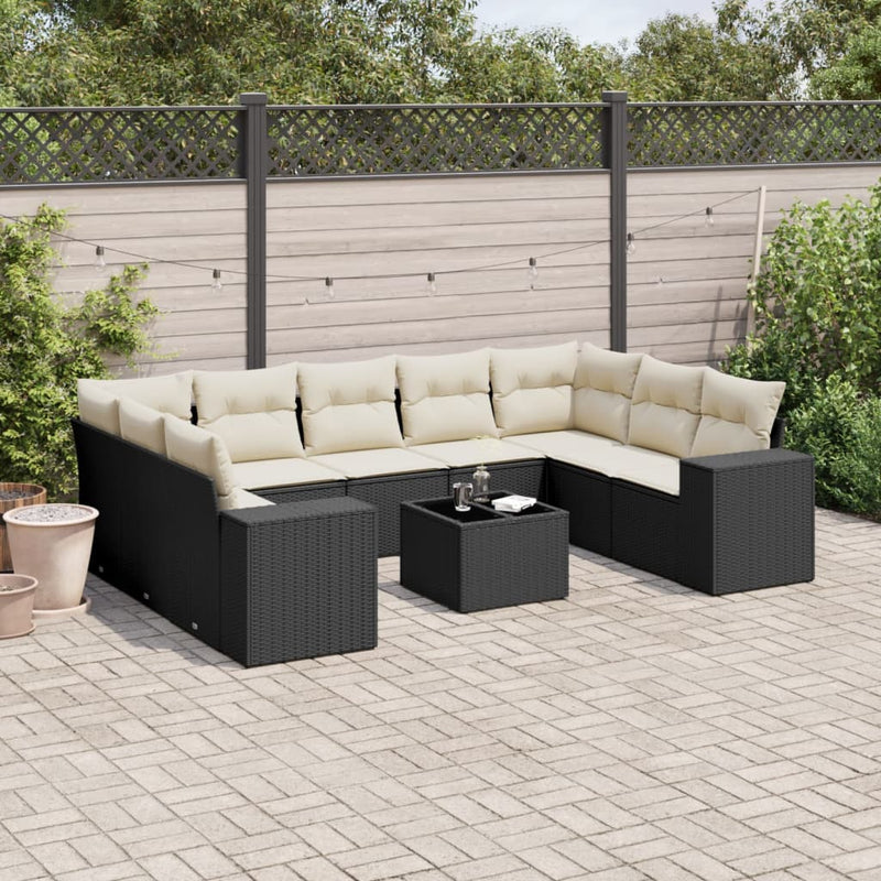10 Piece Garden Sofa Set with Cushions Black Poly Rattan Payday Deals
