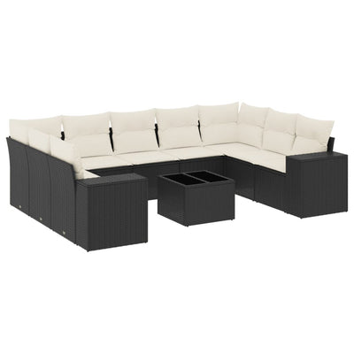 10 Piece Garden Sofa Set with Cushions Black Poly Rattan Payday Deals