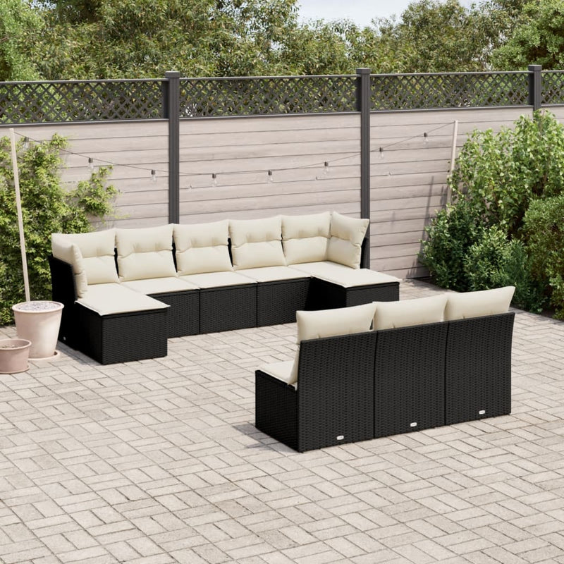 10 Piece Garden Sofa Set with Cushions Black Poly Rattan Payday Deals