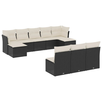10 Piece Garden Sofa Set with Cushions Black Poly Rattan Payday Deals