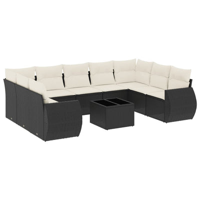 10 Piece Garden Sofa Set with Cushions Black Poly Rattan Payday Deals