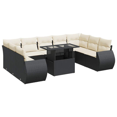 10 Piece Garden Sofa Set with Cushions Black Poly Rattan Payday Deals
