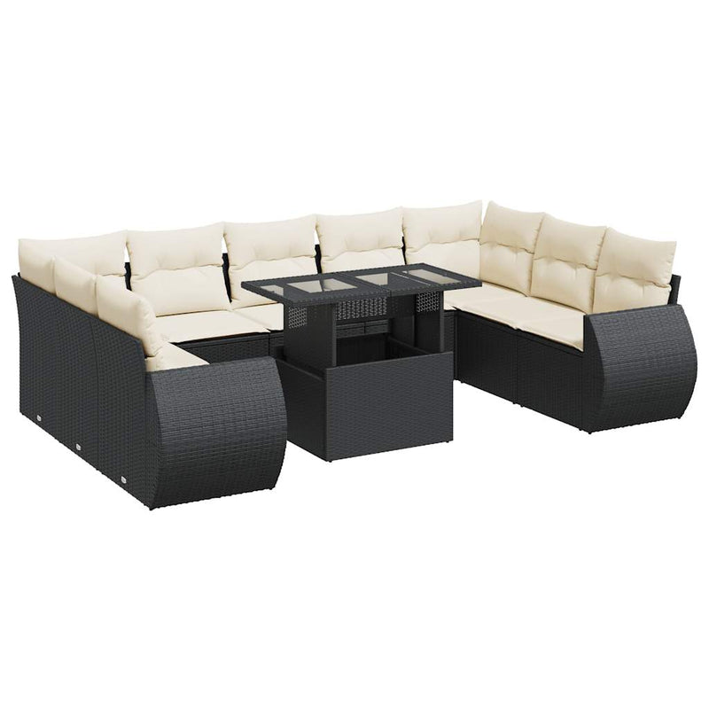 10 Piece Garden Sofa Set with Cushions Black Poly Rattan Payday Deals