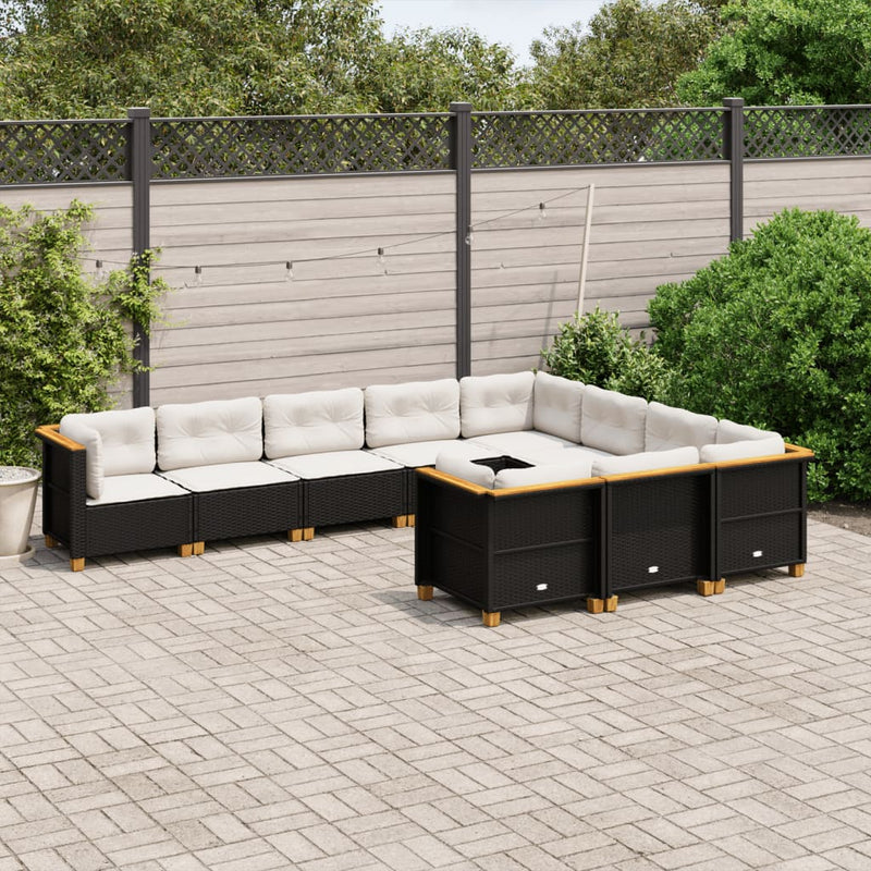 10 Piece Garden Sofa Set with Cushions Black Poly Rattan Payday Deals