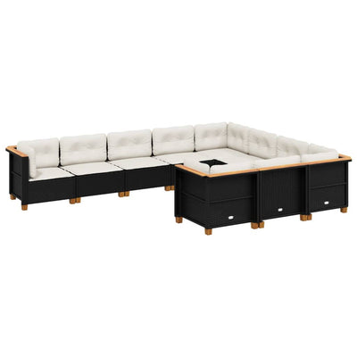 10 Piece Garden Sofa Set with Cushions Black Poly Rattan Payday Deals