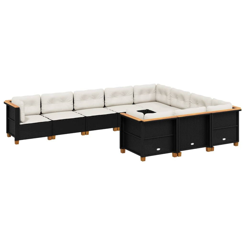 10 Piece Garden Sofa Set with Cushions Black Poly Rattan Payday Deals