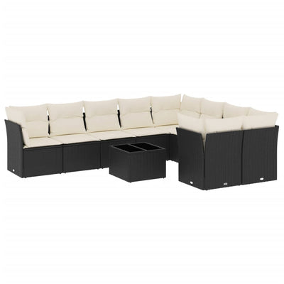 10 Piece Garden Sofa Set with Cushions Black Poly Rattan Payday Deals