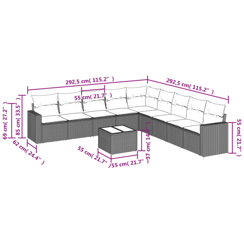 10 Piece Garden Sofa Set with Cushions Black Poly Rattan Payday Deals