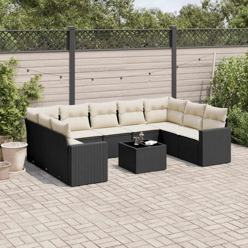 10 Piece Garden Sofa Set with Cushions Black Poly Rattan Payday Deals