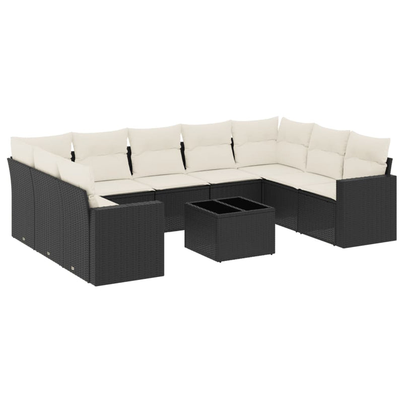 10 Piece Garden Sofa Set with Cushions Black Poly Rattan Payday Deals
