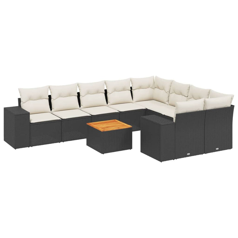 10 Piece Garden Sofa Set with Cushions Black Poly Rattan Payday Deals