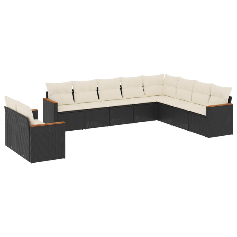10 Piece Garden Sofa Set with Cushions Black Poly Rattan Payday Deals