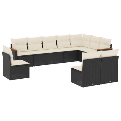 10 Piece Garden Sofa Set with Cushions Black Poly Rattan Payday Deals
