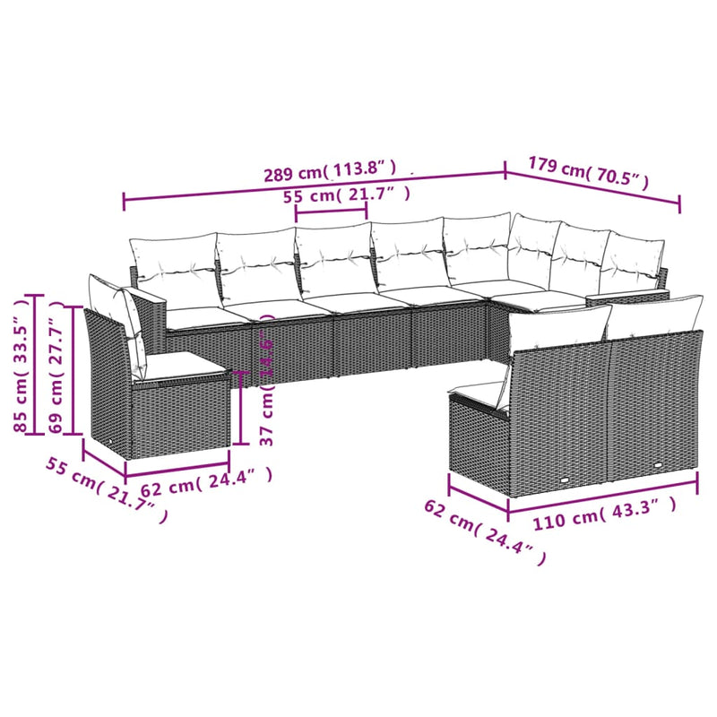 10 Piece Garden Sofa Set with Cushions Black Poly Rattan Payday Deals