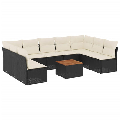 10 Piece Garden Sofa Set with Cushions Black Poly Rattan Payday Deals