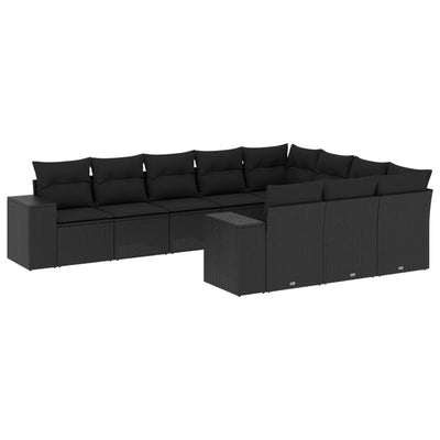 10 Piece Garden Sofa Set with Cushions Black Poly Rattan Payday Deals
