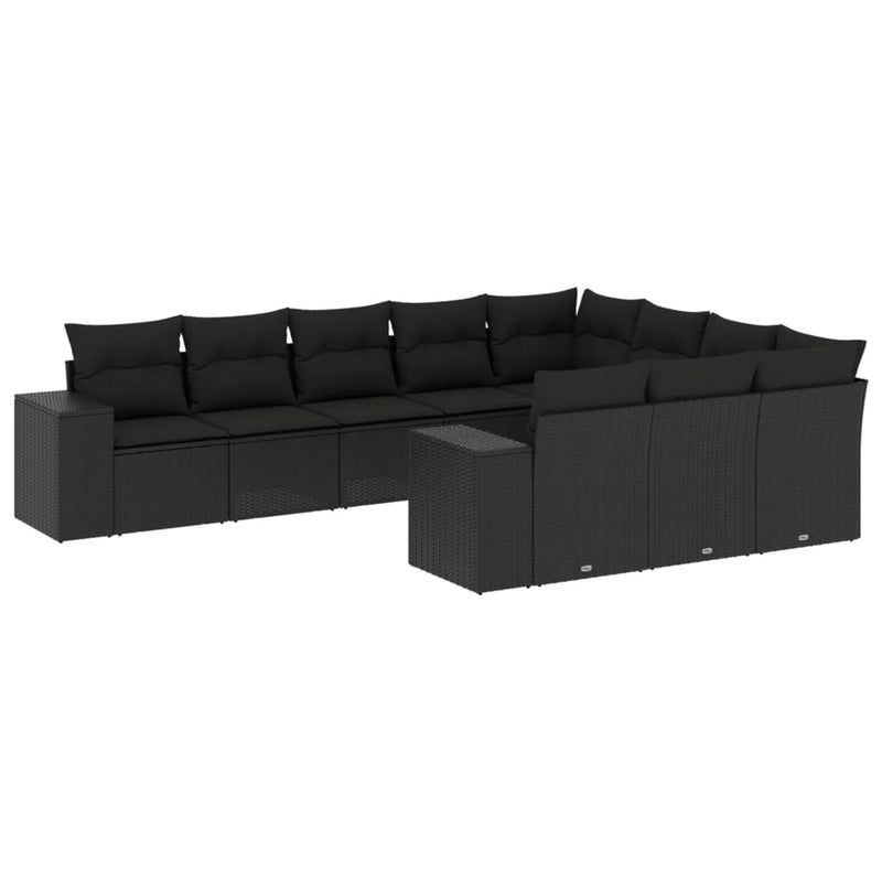 10 Piece Garden Sofa Set with Cushions Black Poly Rattan Payday Deals