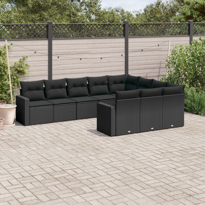 10 Piece Garden Sofa Set with Cushions Black Poly Rattan Payday Deals