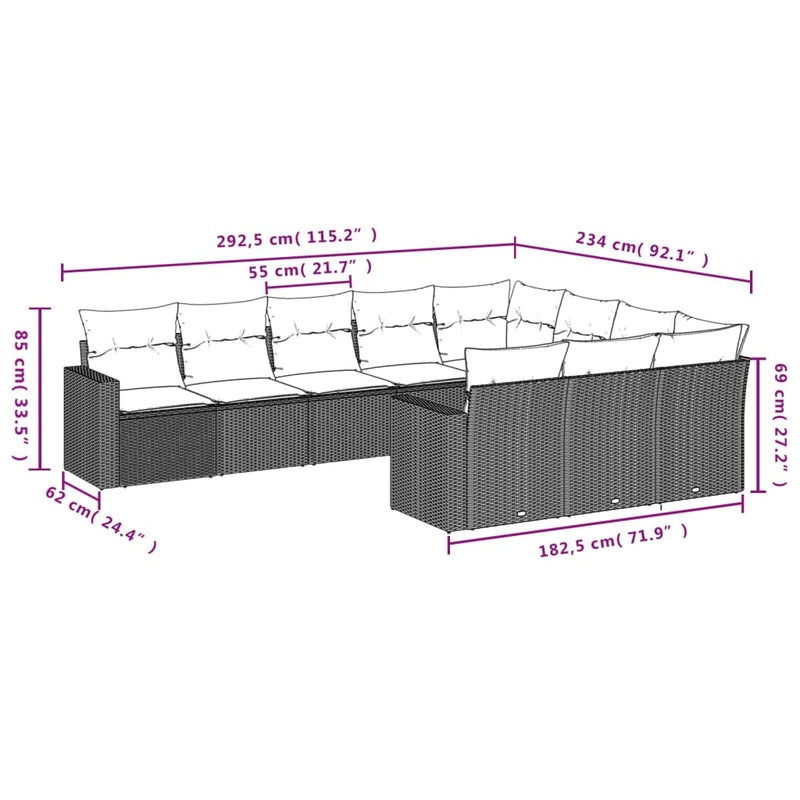 10 Piece Garden Sofa Set with Cushions Black Poly Rattan Payday Deals