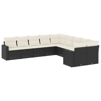 10 Piece Garden Sofa Set with Cushions Black Poly Rattan Payday Deals