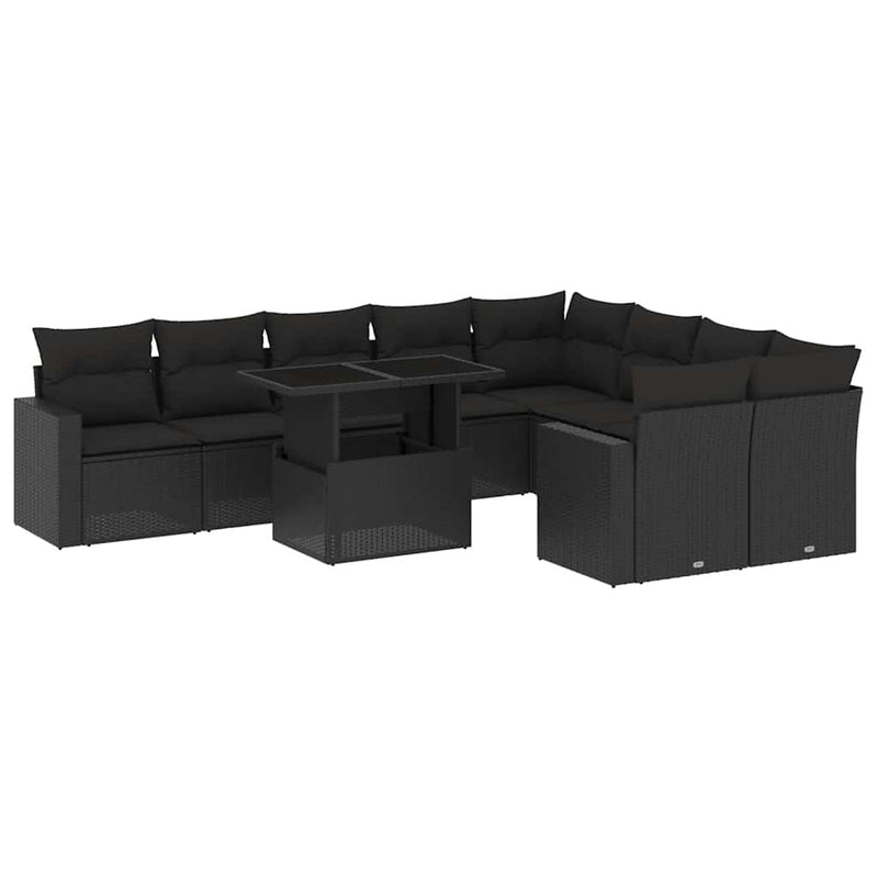 10 Piece Garden Sofa Set with Cushions Black Poly Rattan Payday Deals
