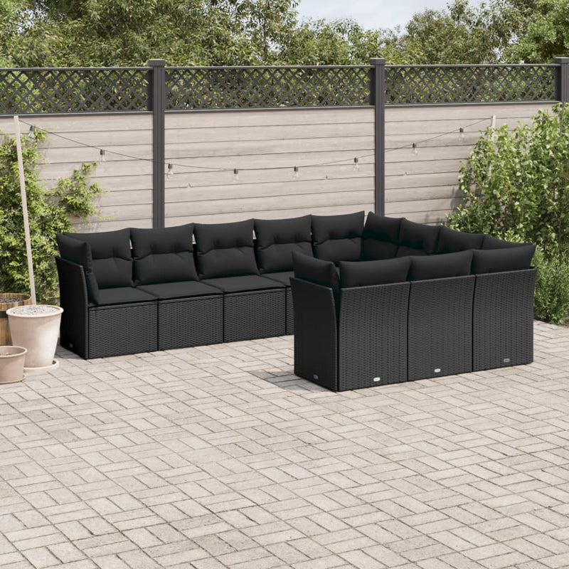 10 Piece Garden Sofa Set with Cushions Black Poly Rattan Payday Deals